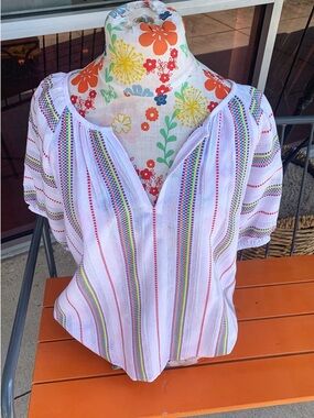 ivy jane NEW White Peasant Top with Rainbow Stripes